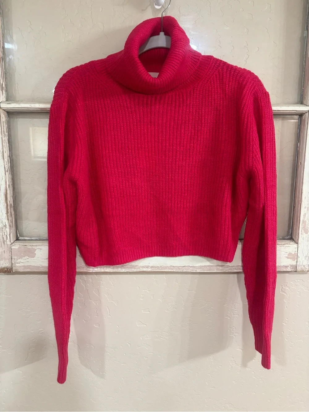 Cropped Red Cowl Neck Sweater